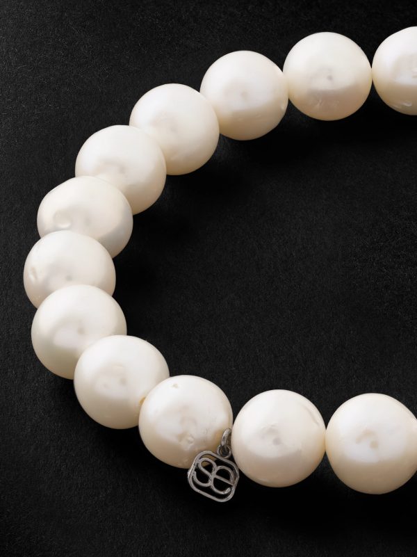 Skull Rhodium-Plated, Diamond and Pearl Beaded Bracelet - BK Skull Rhodium-Plated, Diamond and Pearl Beaded Bracelet - BK
