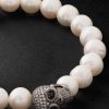 Skull Rhodium-Plated, Diamond and Pearl Beaded Bracelet - CU Skull Rhodium-Plated, Diamond and Pearl Beaded Bracelet - CU