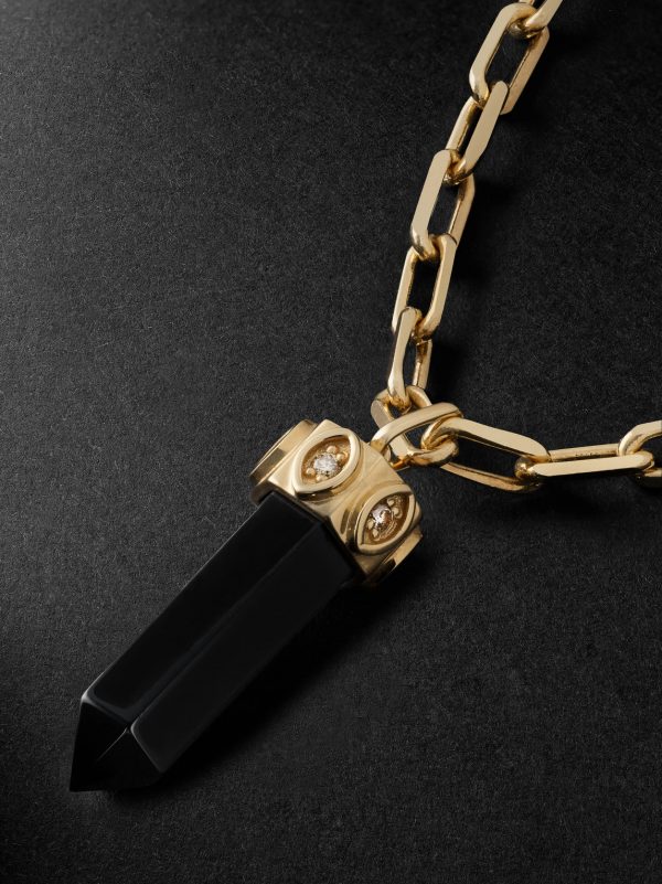 Gold, Onyx and Diamond Chain Necklace - CU Gold, Onyx and Diamond Chain Necklace - CU