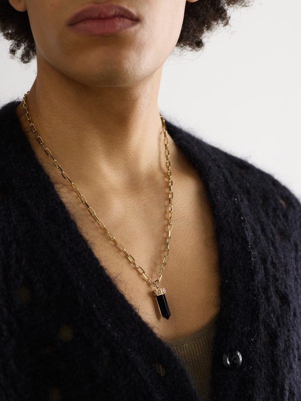 Gold, Onyx and Diamond Chain Necklace - FR Gold, Onyx and Diamond Chain Necklace - FR