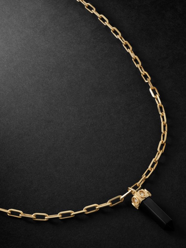 Gold, Onyx and Diamond Chain Necklace Gold, Onyx and Diamond Chain Necklace