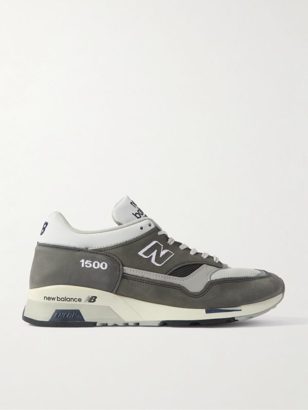 1500 Leather-Trimmed Suede and Mesh Sneakers 1500 Leather-Trimmed Suede and Mesh Sneakers