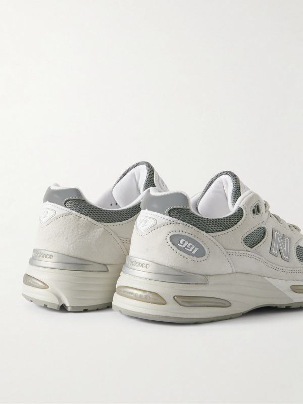 991v2 Logo-Embroidered Mesh-Trimmed Suede Sneakers - BK 991v2 Logo-Embroidered Mesh-Trimmed Suede Sneakers - BK