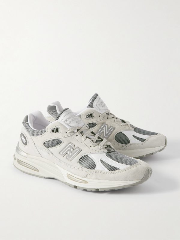 991v2 Logo-Embroidered Mesh-Trimmed Suede Sneakers - FR 991v2 Logo-Embroidered Mesh-Trimmed Suede Sneakers - FR