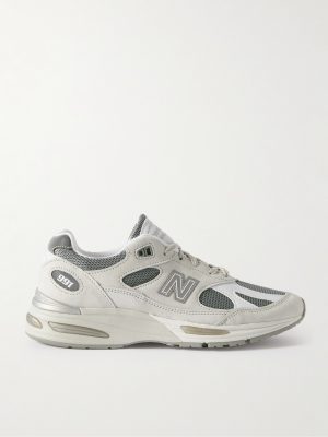 991v2 Logo-Embroidered Mesh-Trimmed Suede Sneakers
