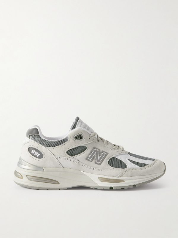 991v2 Logo-Embroidered Mesh-Trimmed Suede Sneakers 991v2 Logo-Embroidered Mesh-Trimmed Suede Sneakers