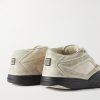 Distressed Rubber-Trimmed Leather and Mesh Sneakers - BK Distressed Rubber-Trimmed Leather and Mesh Sneakers - BK