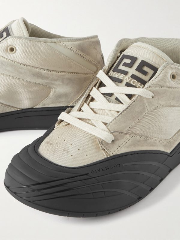 Distressed Rubber-Trimmed Leather and Mesh Sneakers - CU Distressed Rubber-Trimmed Leather and Mesh Sneakers - CU
