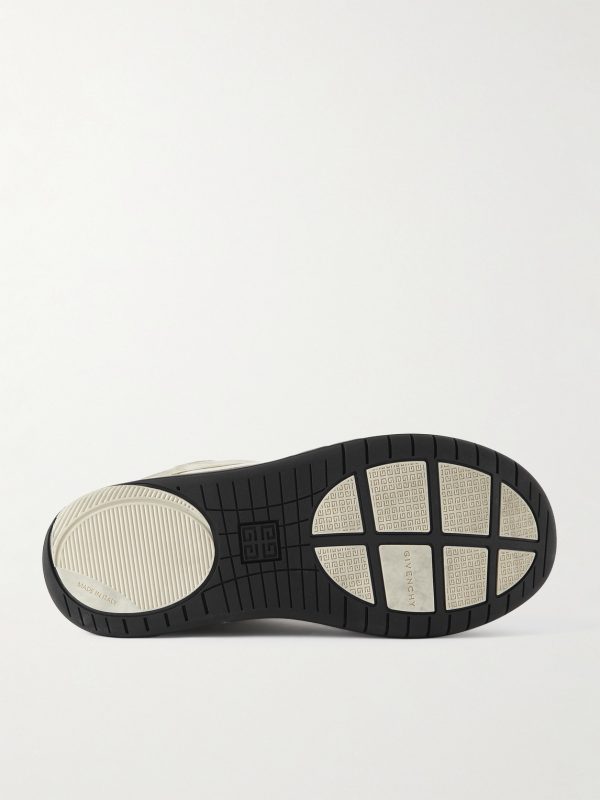 Distressed Rubber-Trimmed Leather and Mesh Sneakers - E1 Distressed Rubber-Trimmed Leather and Mesh Sneakers - E1