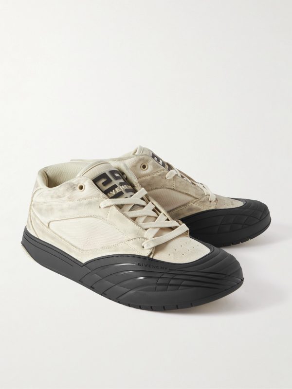 Distressed Rubber-Trimmed Leather and Mesh Sneakers - FR Distressed Rubber-Trimmed Leather and Mesh Sneakers - FR