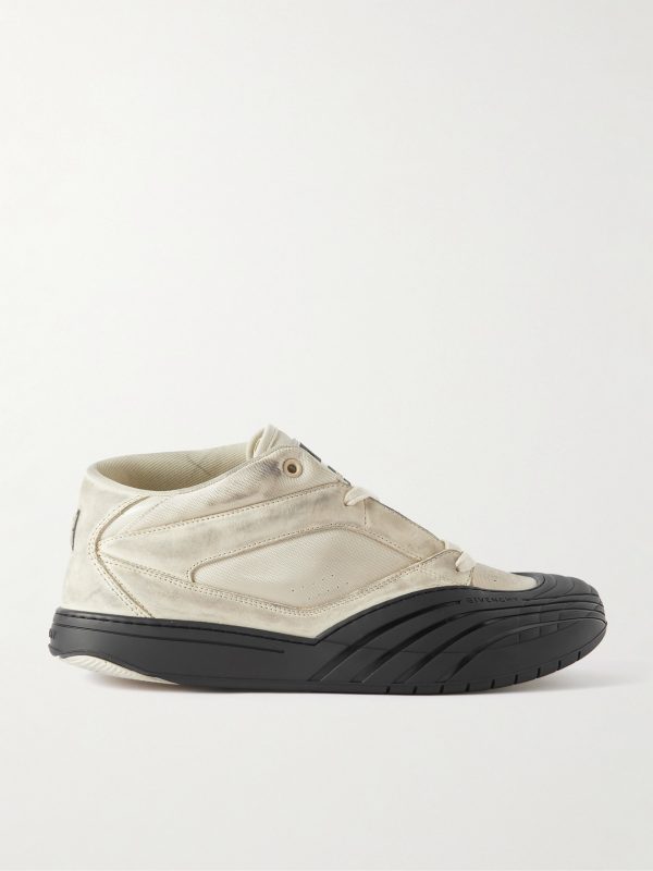 Distressed Rubber-Trimmed Leather and Mesh Sneakers Distressed Rubber-Trimmed Leather and Mesh Sneakers