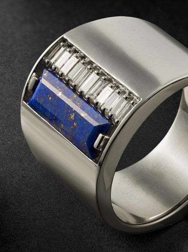 18-Karat White Gold, Lapis Lazuli and Diamond Ring - CU 18-Karat White Gold, Lapis Lazuli and Diamond Ring - CU