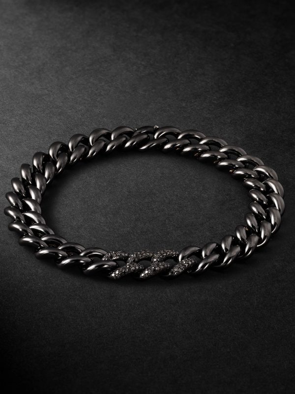 18-Karat Blackened Gold, Ceramic and Diamond Bracelet