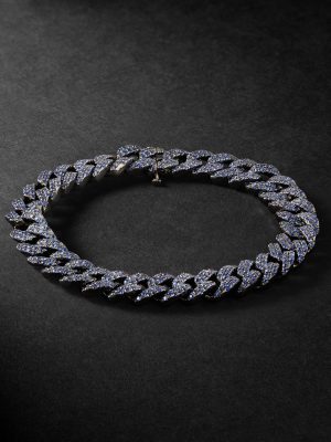 18-Karat Blackened Gold Sapphire Chain Bracelet 18-Karat Blackened Gold Sapphire Chain Bracelet
