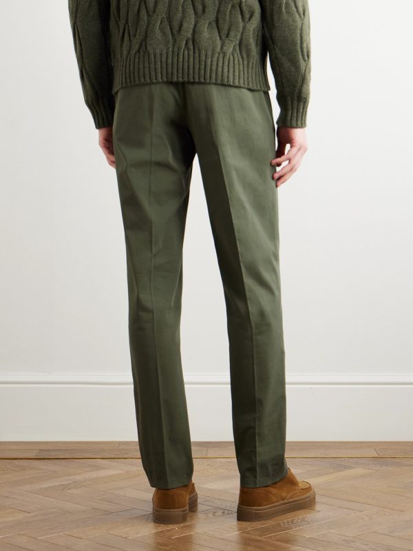 Straight-Leg Cotton-Blend Twill Trousers - BK