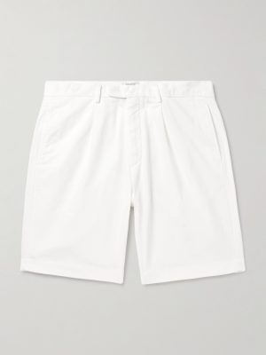Straight-Leg Pleated Cotton-Blend Twill Bermuda Shorts