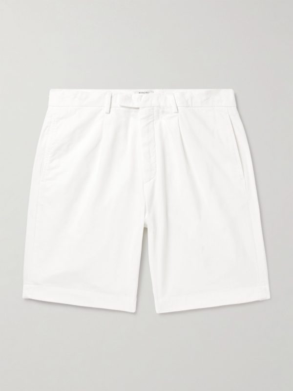 Straight-Leg Pleated Cotton-Blend Twill Bermuda Shorts Straight-Leg Pleated Cotton-Blend Twill Bermuda Shorts