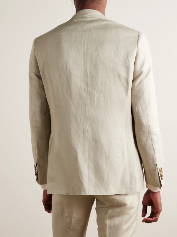 Kei Slim-Fit Double-Breasted Linen and Silk-Blend Suit Jacket - BK Kei Slim-Fit Double-Breasted Linen and Silk-Blend Suit Jacket - BK