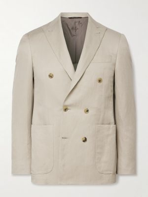 Kei Slim-Fit Double-Breasted Linen and Silk-Blend Suit Jacket Kei Slim-Fit Double-Breasted Linen and Silk-Blend Suit Jacket