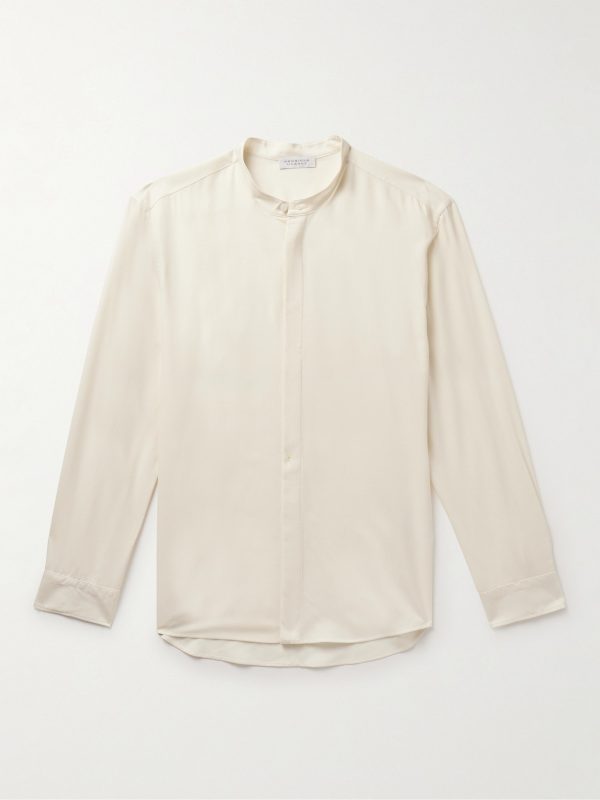 Ollie Grandad-Collar Cashmere-Voile Shirt Ollie Grandad-Collar Cashmere-Voile Shirt