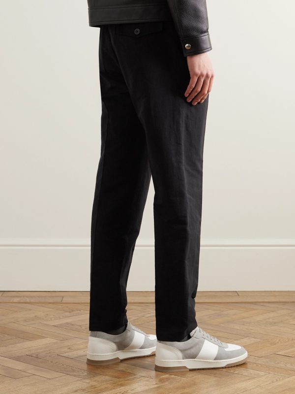 Tapered Pleated Linen, Cotton and Nylon-Blend Trousers - BK