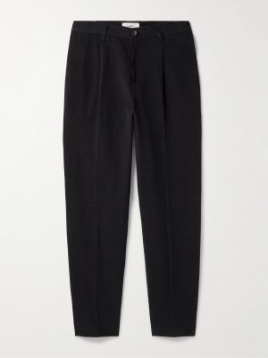 Tapered Pleated Linen, Cotton and Nylon-Blend Trousers