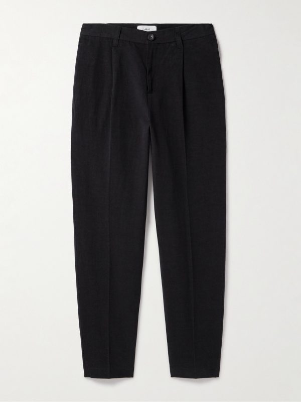 Tapered Pleated Linen, Cotton and Nylon-Blend Trousers