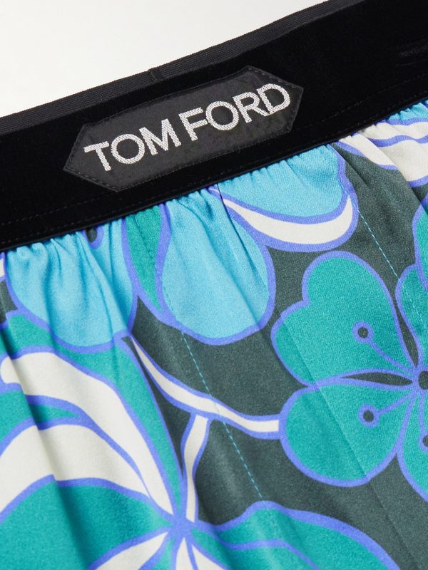 Floral-Print Velvet-Trimmed Stretch-Silk Satin Boxer Shorts - CU Floral-Print Velvet-Trimmed Stretch-Silk Satin Boxer Shorts - CU
