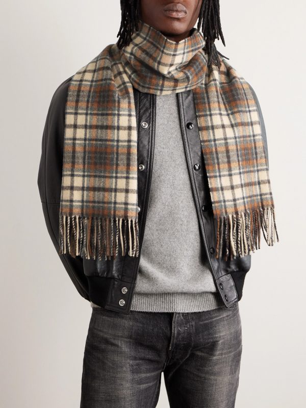 Fringed Checked Cashmere Scarf - OU Fringed Checked Cashmere Scarf - OU
