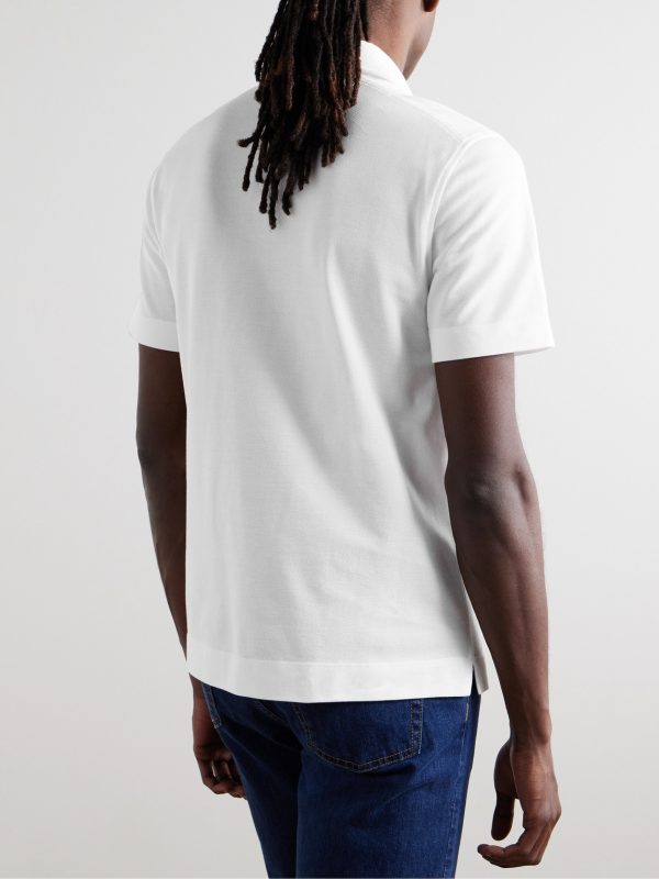 Slim-Fit Nubuck-Trimmed Cotton-Piqué Polo Shirt - BK