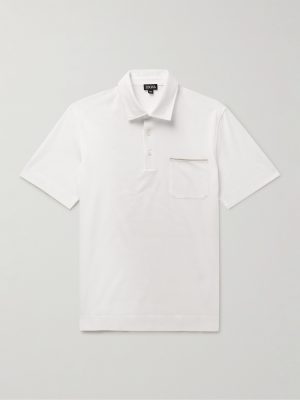 Slim-Fit Nubuck-Trimmed Cotton-Piqué Polo Shirt Slim-Fit Nubuck-Trimmed Cotton-Piqué Polo Shirt