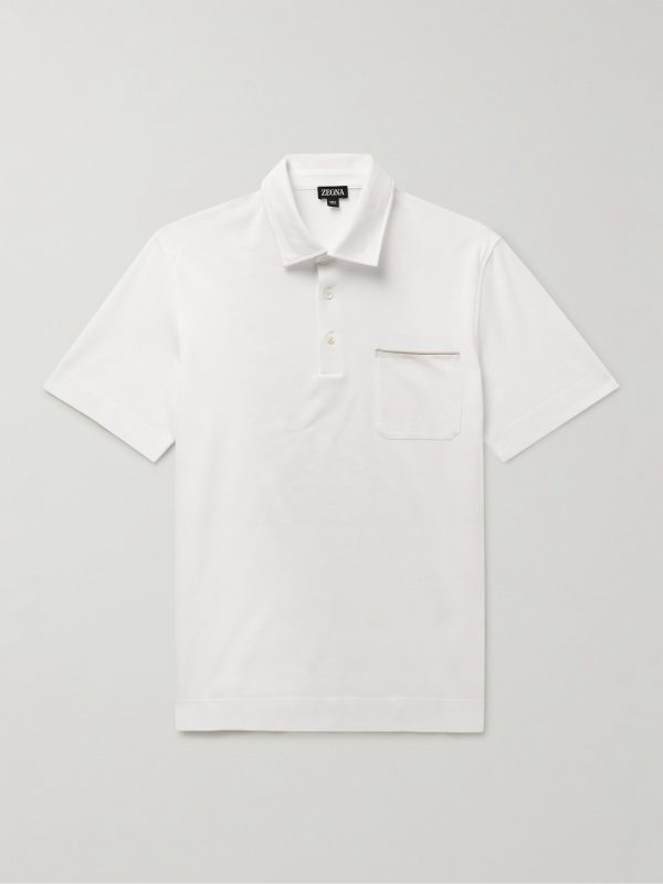Slim-Fit Nubuck-Trimmed Cotton-Piqué Polo Shirt