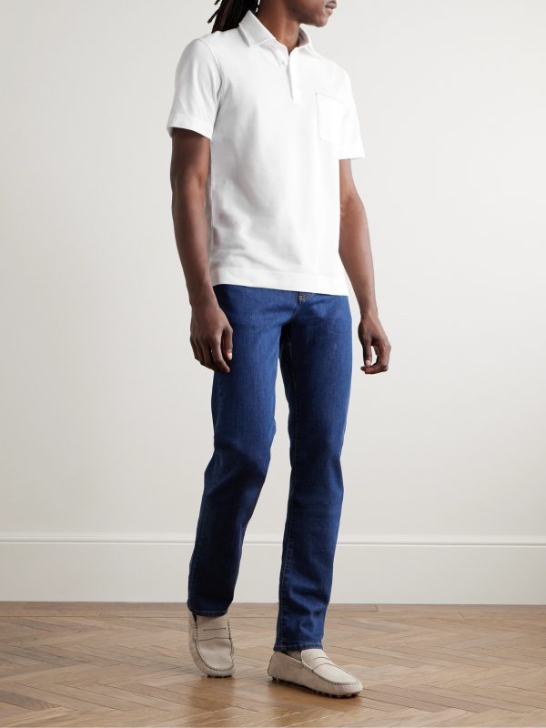 Slim-Fit Nubuck-Trimmed Cotton-Piqué Polo Shirt - OU