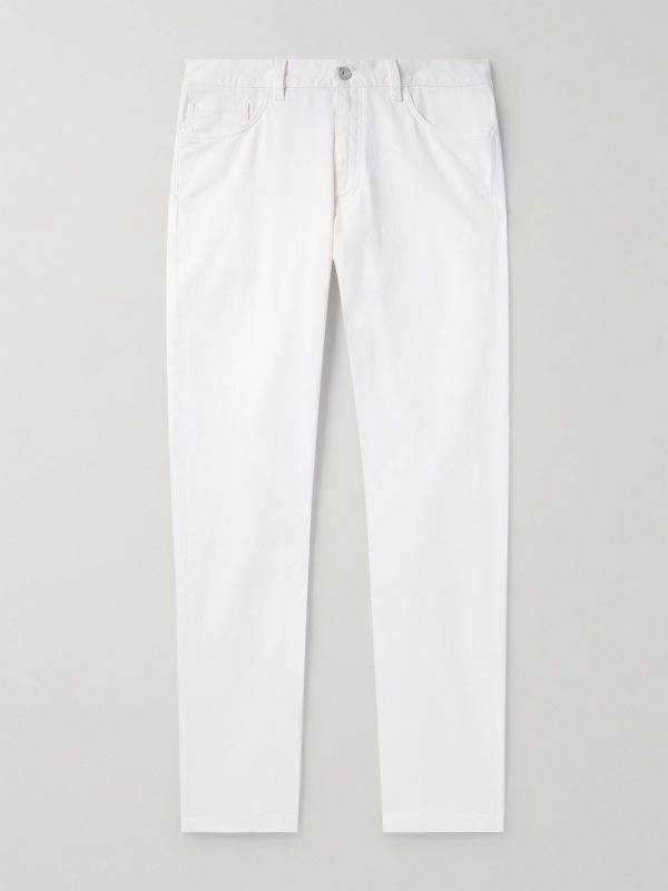Leather-Trimmed Straight-Leg Jeans Leather-Trimmed Straight-Leg Jeans