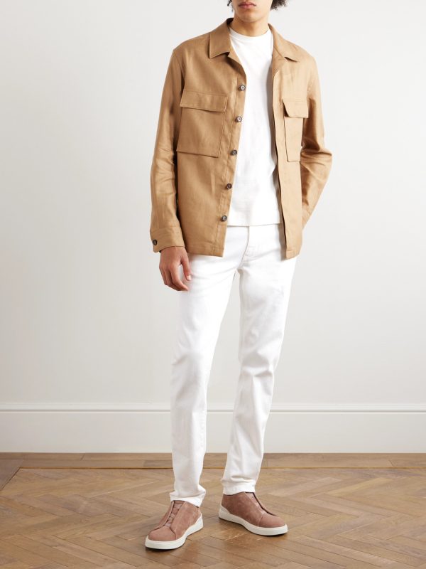 Leather-Trimmed Straight-Leg Jeans - OU Leather-Trimmed Straight-Leg Jeans - OU