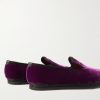 Neal Grosgrain and Leather-Trimmed Velvet Slippers - BK Neal Grosgrain and Leather-Trimmed Velvet Slippers - BK