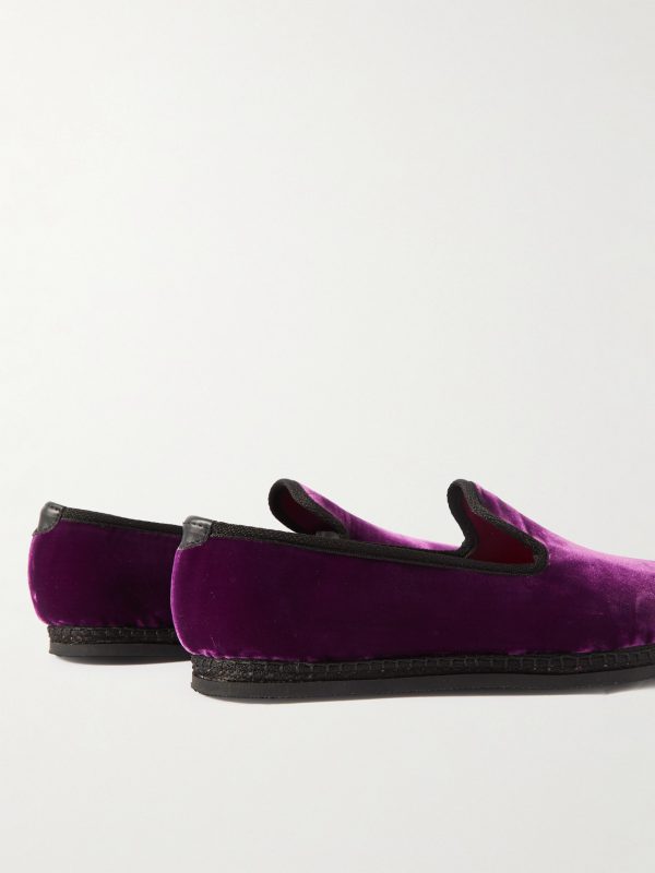 Neal Grosgrain and Leather-Trimmed Velvet Slippers - BK Neal Grosgrain and Leather-Trimmed Velvet Slippers - BK