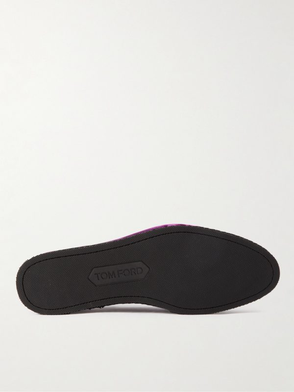 Neal Grosgrain and Leather-Trimmed Velvet Slippers - E1 Neal Grosgrain and Leather-Trimmed Velvet Slippers - E1
