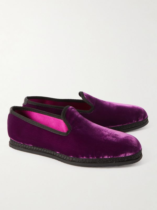 Neal Grosgrain and Leather-Trimmed Velvet Slippers - FR Neal Grosgrain and Leather-Trimmed Velvet Slippers - FR