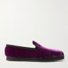 Neal Grosgrain and Leather-Trimmed Velvet Slippers Neal Grosgrain and Leather-Trimmed Velvet Slippers