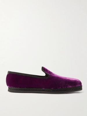 Neal Grosgrain and Leather-Trimmed Velvet Slippers Neal Grosgrain and Leather-Trimmed Velvet Slippers