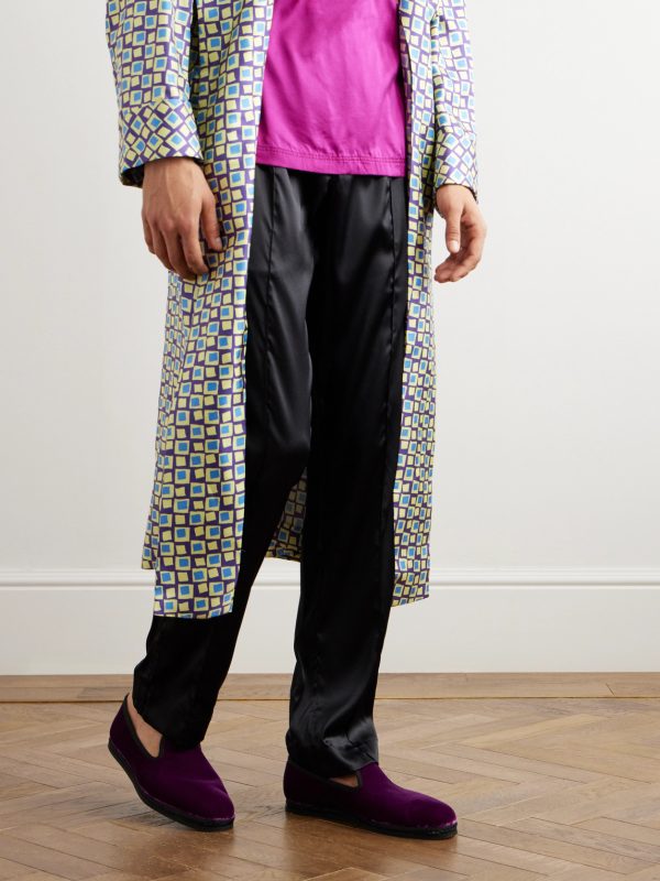 Neal Grosgrain and Leather-Trimmed Velvet Slippers - OU Neal Grosgrain and Leather-Trimmed Velvet Slippers - OU