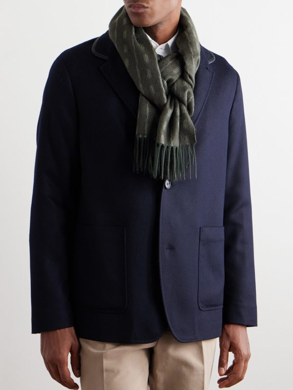 Fringed Cashmere-Jacquard Scarf - OU Fringed Cashmere-Jacquard Scarf - OU