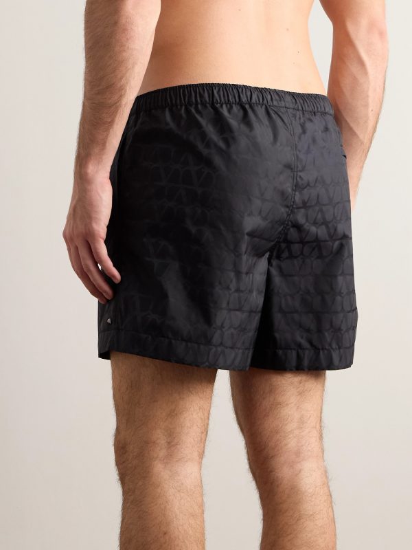 Straight-Leg Mid-Length Logo-Jacquard Swim Shorts - BK Straight-Leg Mid-Length Logo-Jacquard Swim Shorts - BK