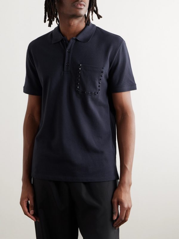 Rockstud Embellished Cotton-Piqué Polo Shirt - FR Rockstud Embellished Cotton-Piqué Polo Shirt - FR