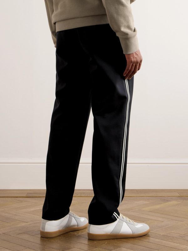 Slim-Fit Tapered Striped Grosgrain-Trimmed Wool-Blend Gabardine Sweatpants - BK Slim-Fit Tapered Striped Grosgrain-Trimmed Wool-Blend Gabardine Sweatpants - BK