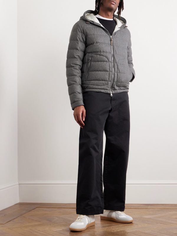 Redessau Logo-Appliquéd Quilted Flannel Hooded Down Jacket - OU Redessau Logo-Appliquéd Quilted Flannel Hooded Down Jacket - OU