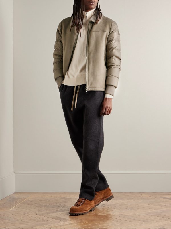 Jumeaux Logo-Appliquéd Shearling and Leather-Trimmed Suede and Quilted Shell Down Jacket - OU Jumeaux Logo-Appliquéd Shearling and Leather-Trimmed Suede and Quilted Shell Down Jacket - OU