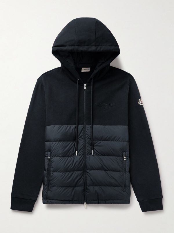 Logo-Appliquéd Panelled Cotton-Jersey and Quilted Shell Down Zip-Up Hoodie Logo-Appliquéd Panelled Cotton-Jersey and Quilted Shell Down Zip-Up Hoodie