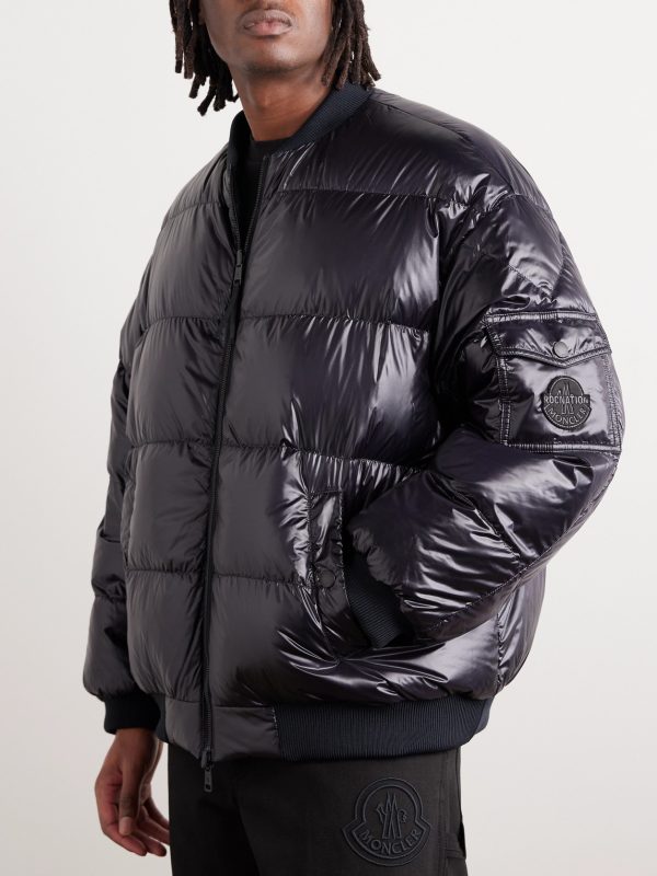 + Roc Nation by Jay-Z Cassiopeia Reversible Logo-Embossed Leather and Quilted Shell Down Bomber Jacket - E2